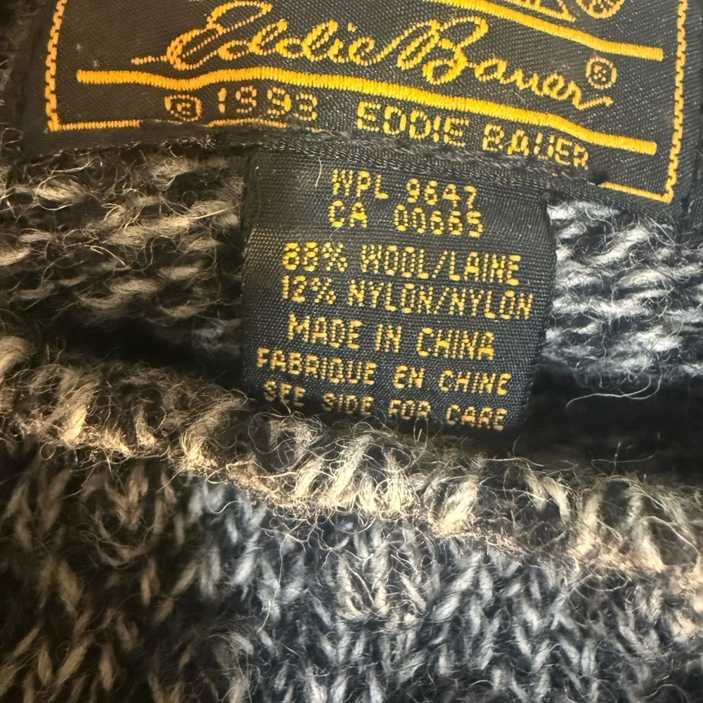 Vintage Eddie Bauer Wool Nordic Patchwork Sweater 90s Ski Cabin Size L - Picture 5 of 8